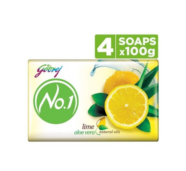 Godrej No.1 Bathing Soap – Lime & Aloe Vera, 100g (Pack of 4)