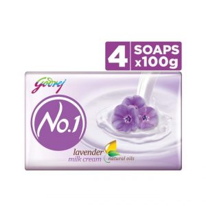 Godrej No.1 Bathing Soap – Lavender & Milk Cream, 100g (Pack of 4)