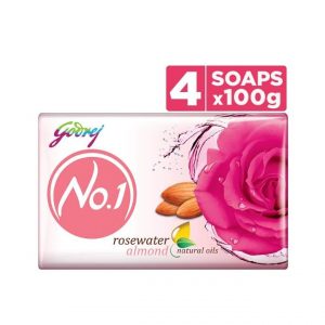 Godrej No.1 Bathing Soap – Rosewater & Almond, 100g (Pack of 4)