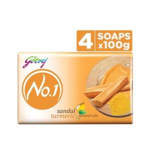 Godrej No.1 Bathing Soap – Sandal & Turmeric, 100g (Pack of 4)