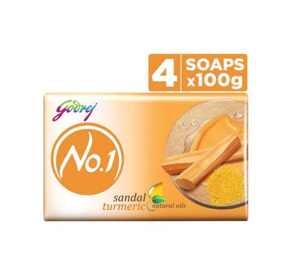 Godrej No.1 Bathing Soap – Sandal & Turmeric, 100g (Pack of 4)