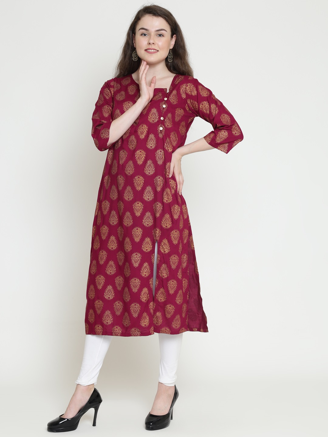 Imposing Mauve Colored Casual Wear Printed Cotton Kurti