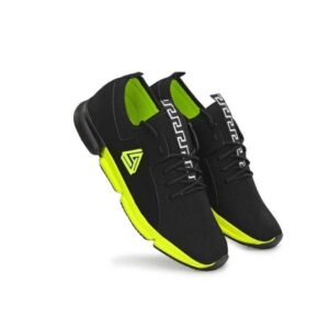Black Green Lace Up Sport Shoes For Men