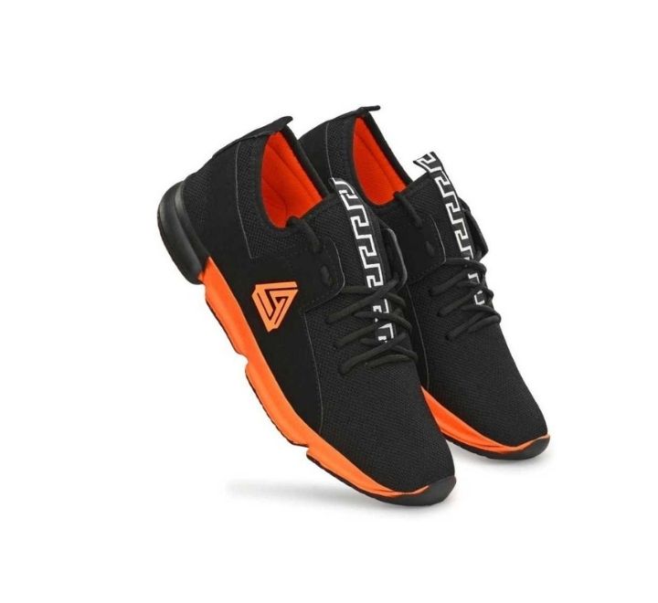 Black orange stripe label pattern shoe sneaker | Mens sneakers shoes online  2436MS
